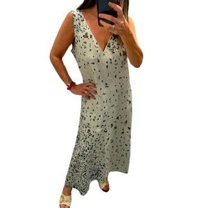 Vince Floral-print Hammered-satin Midi Dress In Sage Green.Size XL